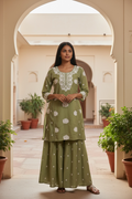 Sage Green Chikankari Kurta Sharara Set