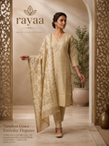 Rayaa Premium Beige Embroidered Kurta Set with Designer Dupatta