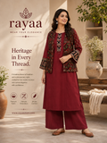 Rayaa Maroon Ethnic Cotton Kurta Palazzo Set with Designer Jacket