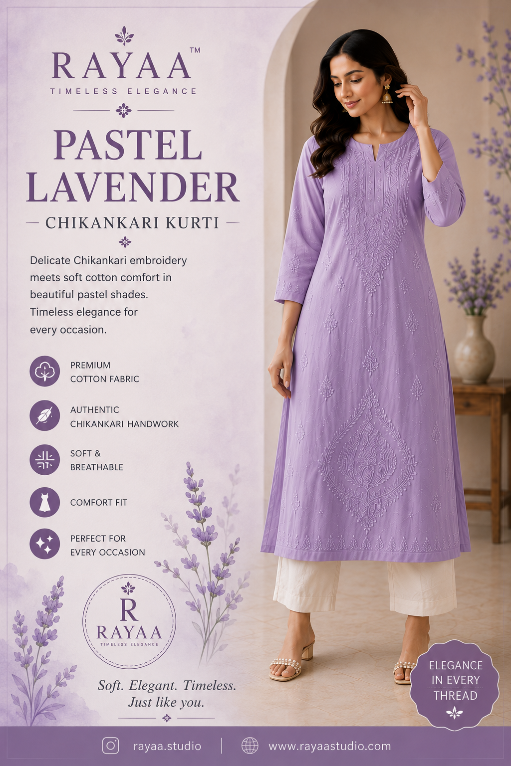 Pastel Lavender Chikankari Kurti