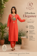 Rayaa Premium Khadi Kurta Pant Set – Rust Orange Handcrafted Cotton Khadi Ethnic Wear for Women