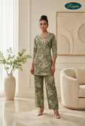 Green Marble Print Straight Kurta & Wide-Leg Pant Co-Ord Set (Copy)