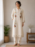 Ivory Floral Embroidered Kurta & Pants Co-ord Set