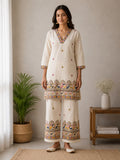 Women's Khadi Printed Cotton Kurta & Palazzo Co-ord Set with Ethnic Border