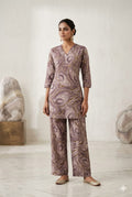 Lavender Marble Print Straight Kurta & Wide-Leg Pant Co-Ord Set