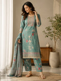 Sage Bloom Cotton Kurta Set with Dupatta | Elegant Floral Cotton Blend Suit